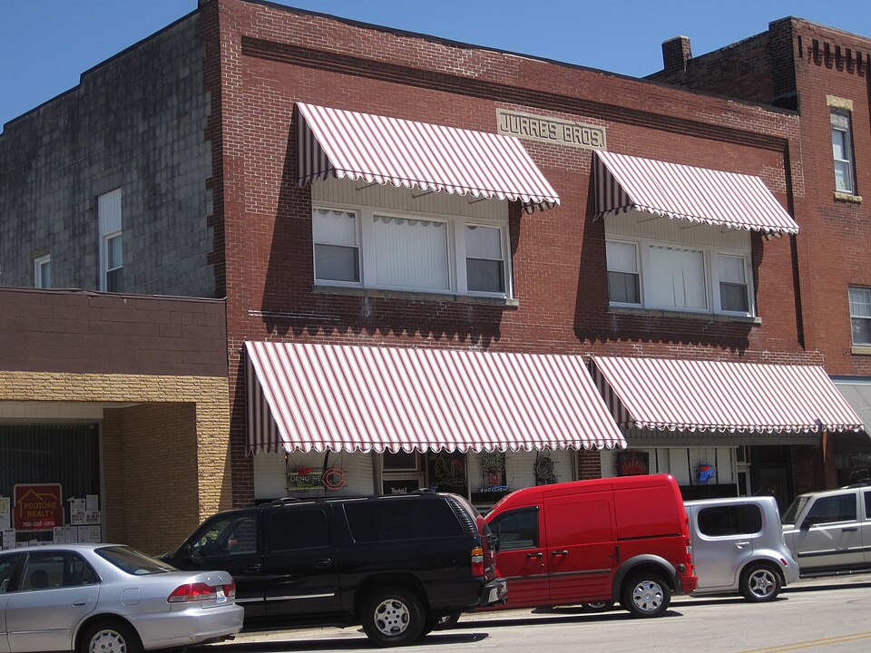 Peotone 1 Historic Jurres Brothers Building (built 1912) in downtown Peotone, Illinois